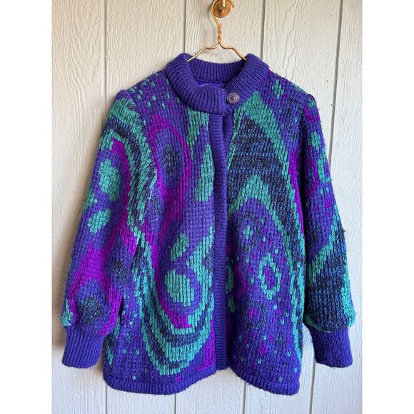 Vintage John Weitz Chunky Sparkle Funky Cardigan Sweater, Medium - Picture 1 of 8